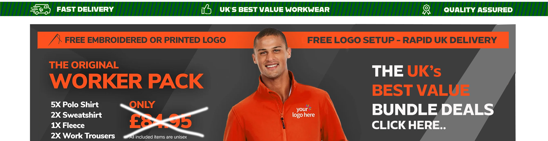 Free logo set up embroidered workwear branded